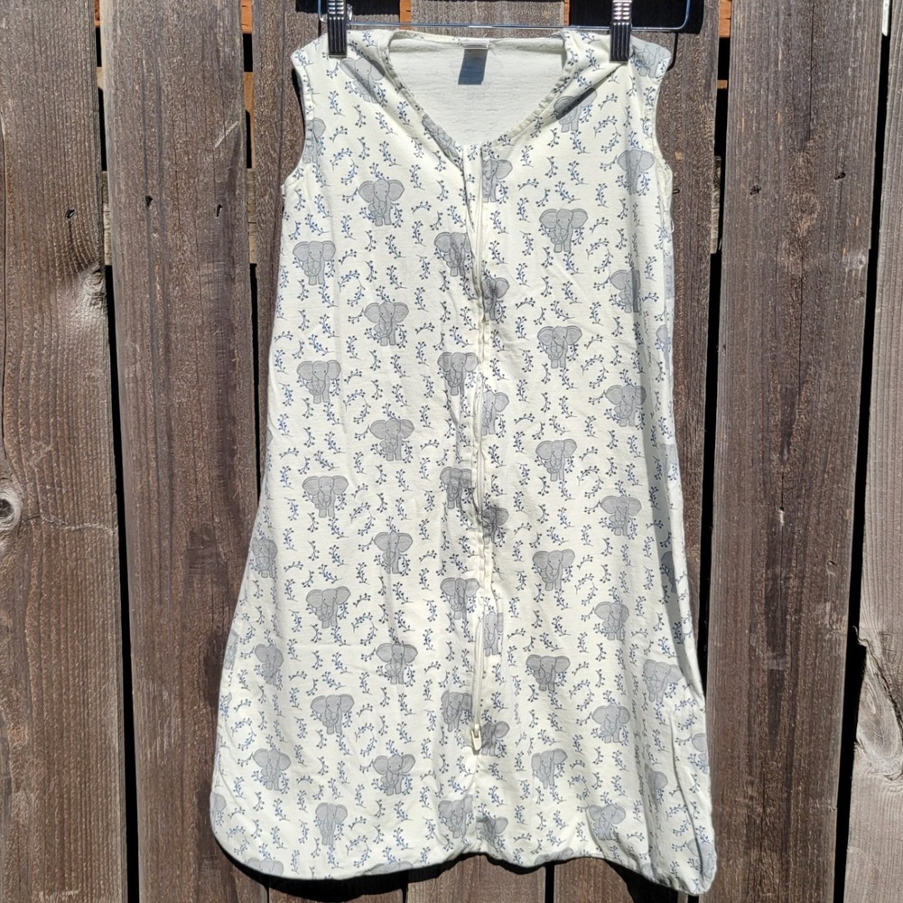 Touched‎ by Nature Organic Cotton Zip Sleep Sack Elephant Print Gray Blue 12-18M
